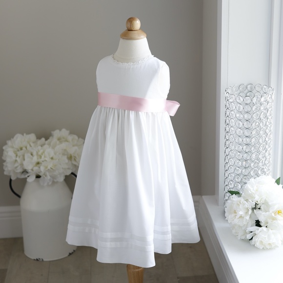 Strasburg Dress White 100% Cotton Satin Sash Beach Portrait Flower Girl Perfect - Picture 1 of 4